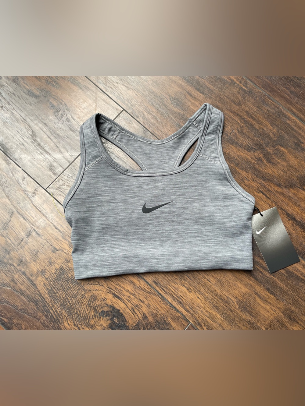 Nike Heather Gray Racerback Sports Bra with Black Swoosh
